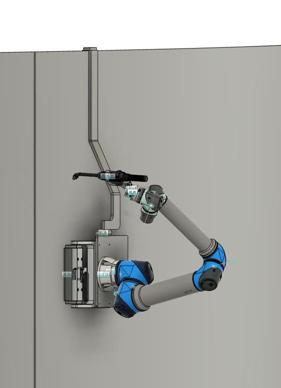 Konstruktionsmodell: Roboter mit Ausleger an der Wand eines großen Behälters