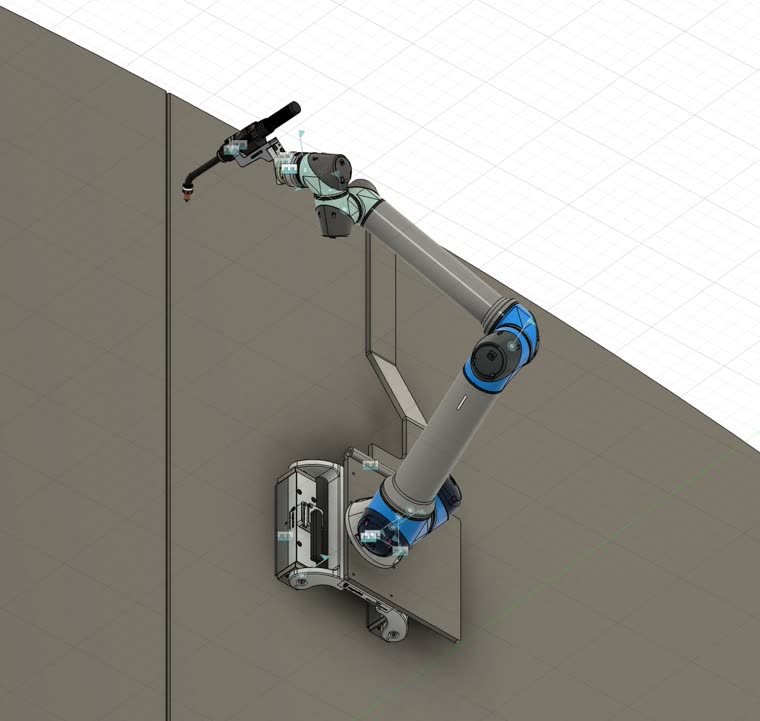 Konstruktionsmodell: Roboter an einer geneigten Bauteilfläche