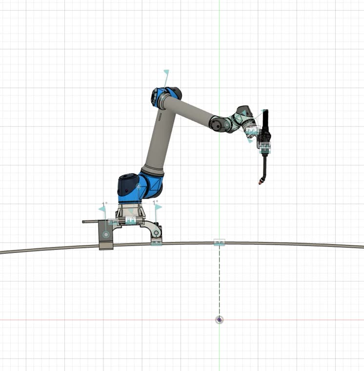 Konstruktionsmodell: Roboter auf einer gewölbten Blechfläche